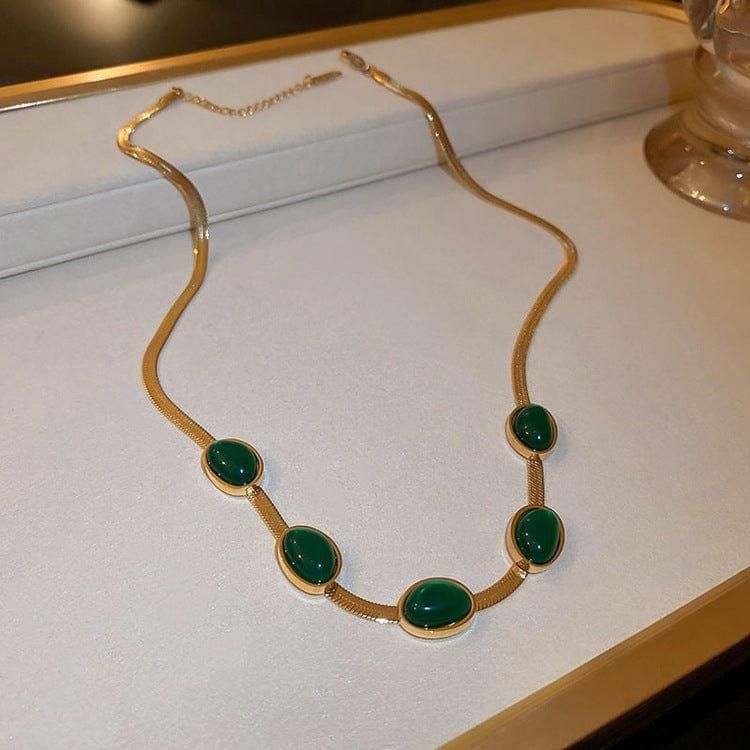 Premium Oval Green Crystal Necklace & Bracelet Set