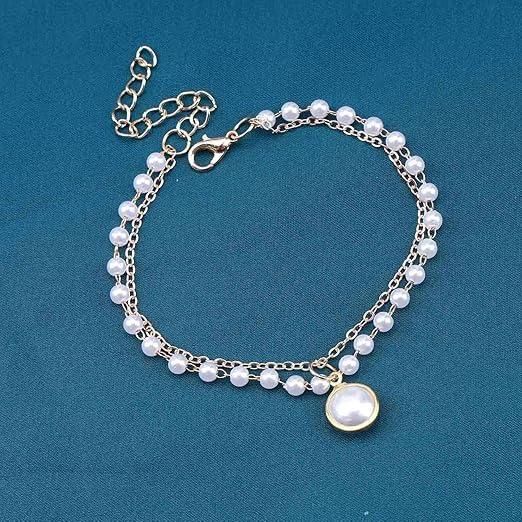 Elegant Layered Pearl Hand Chain Bracelet Jewellery for Women