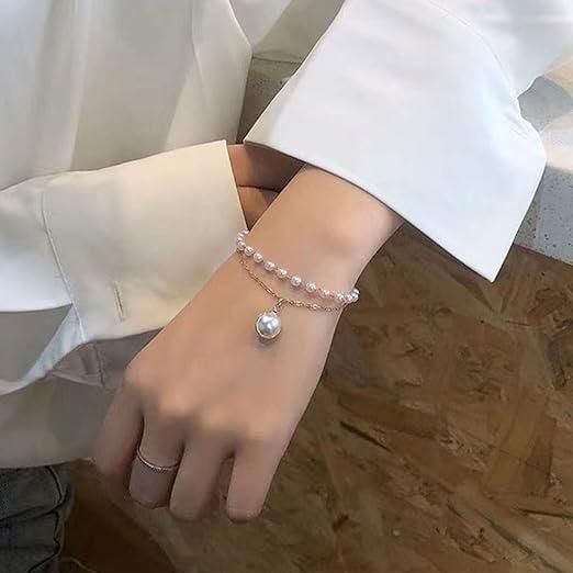 Elegant Layered Pearl Hand Chain Bracelet Jewellery for Women