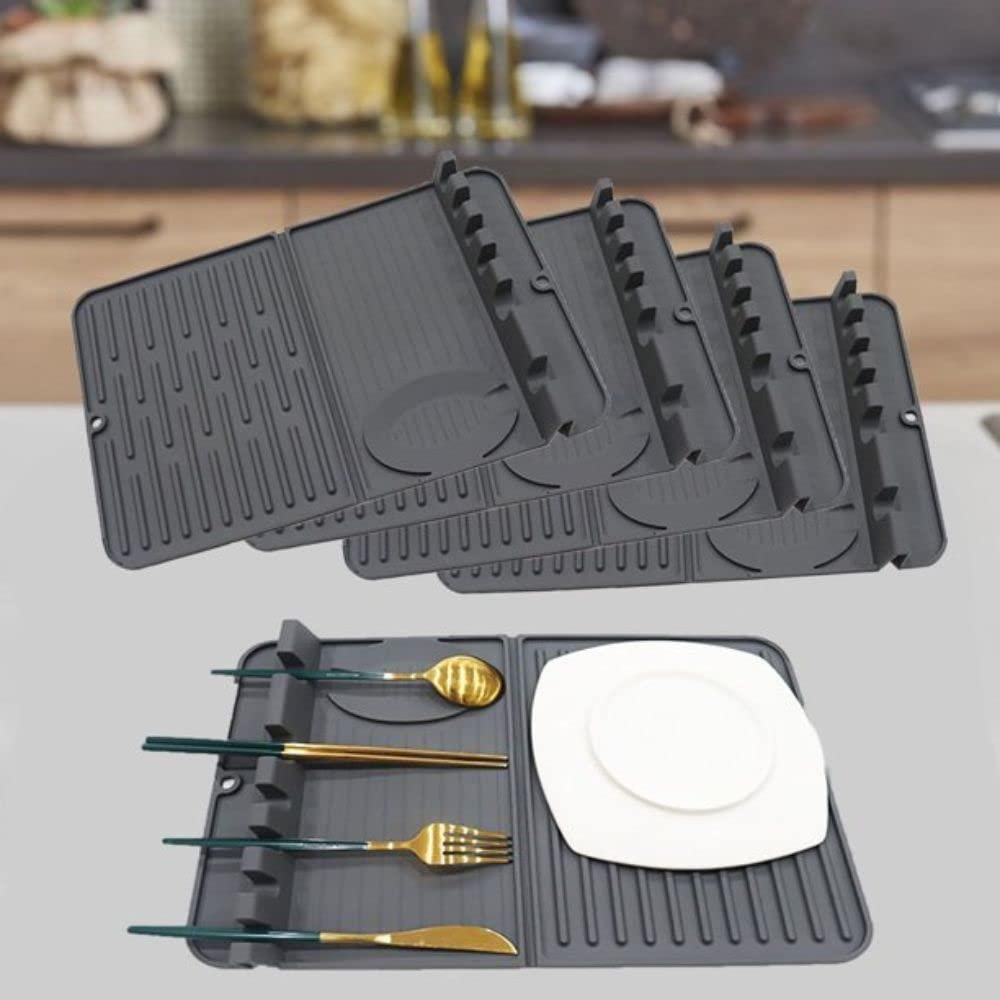 Premium Silicone Dish Drying Mat with Hanger | Fast Draining Kitchen Mat
